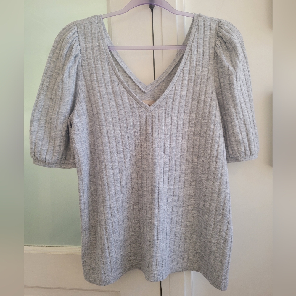 Chaser Gray Ribbed V-Neck Top